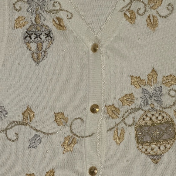 Vintage Arriviste Ugly Christmas Sweater Vest Adorned w. Silver & Gold Medium - Picture 5 of 14